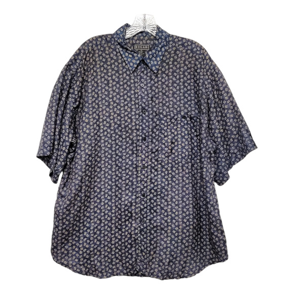 BOGARI Mens Lightweight Button Down Silk Shirt Short Sleeve Size Large - Picture 1 of 4
